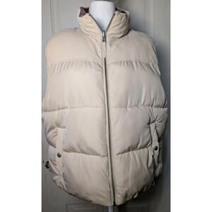 American Eagle Beige Plaid Puffer Vest Reversible Texture Outdoor Woman L(C)
